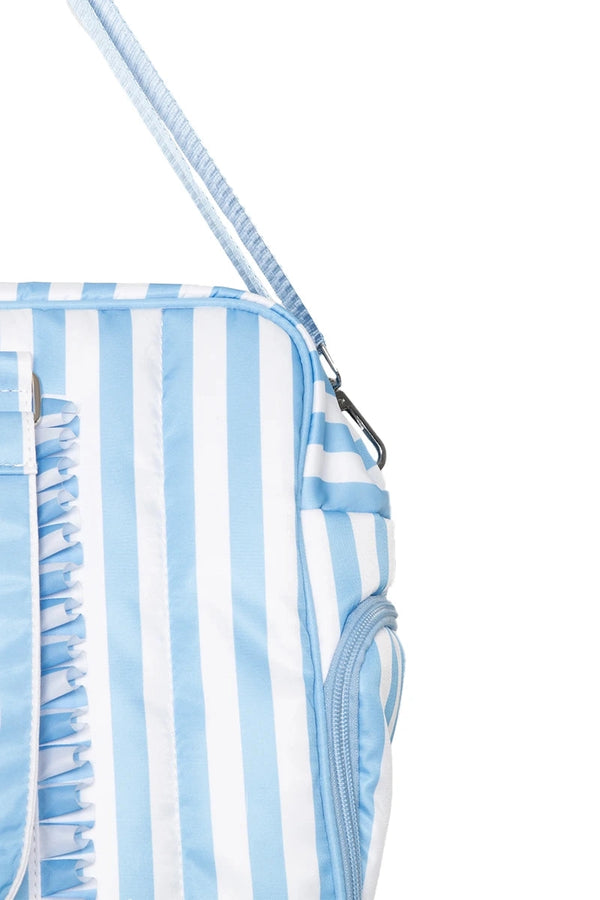 Blue Stripe Ruffle Duffle Bag