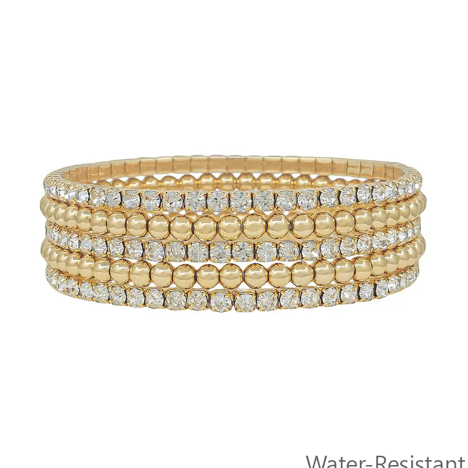 Set of 5 Rhinestone Tennis Chain with Beaded Stretch Bracelet