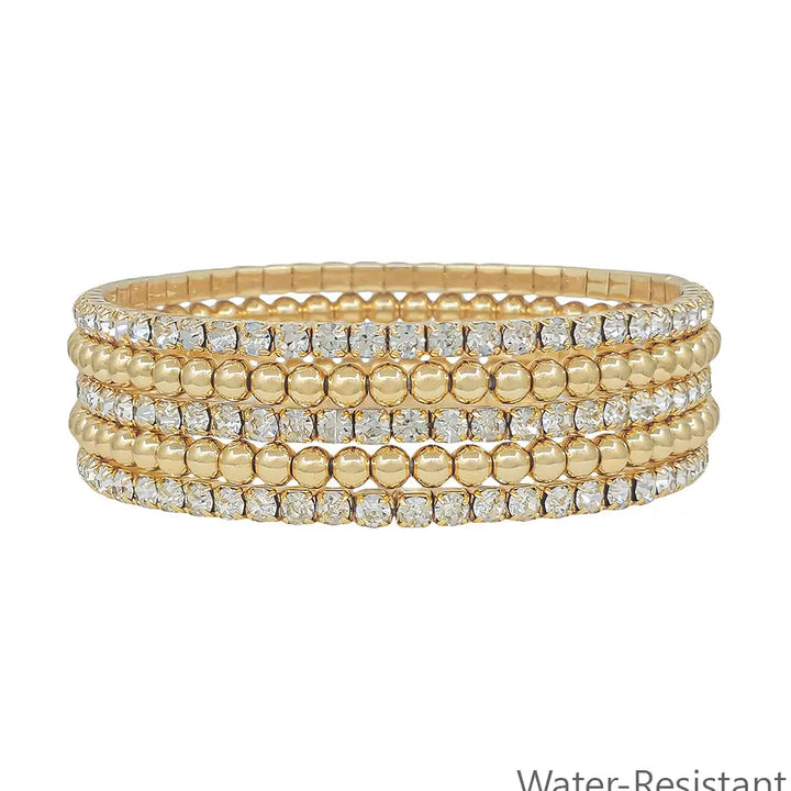 Set of 5 Rhinestone Tennis Chain with Beaded Stretch Bracelet