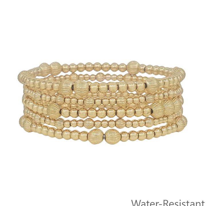 Gold Beaded Set of 5 Stretch Bracelets