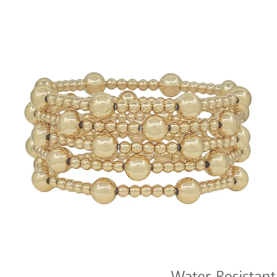 Set of Gold Beaded Stretch Bracelets