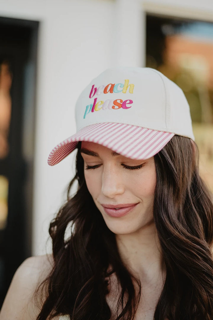 Beach Please Stripe Trucker Hat