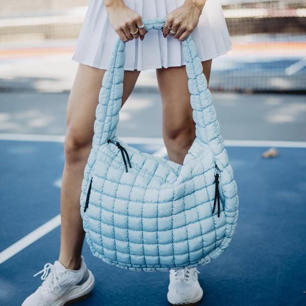 Oversized Quilted Puffer Tote Bag| Light Blue