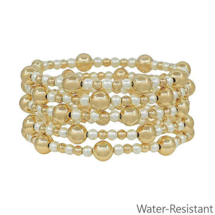 Gold and Pearl Beaded Stretch Bracelets