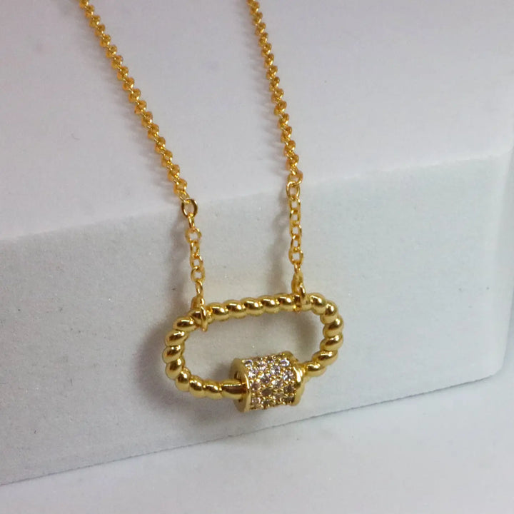 Gold Carabiner Twisted Pave Necklace
