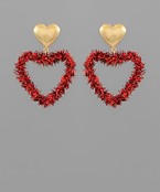 Tinsel & Metal Heart Drop Earrings