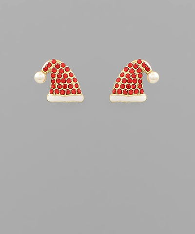 Pave Santa Claus Hat Earrings