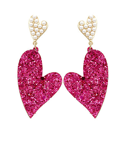 Pearl & Glitter Heart Earrings