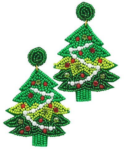 Christmas Tree Beaded Earrings