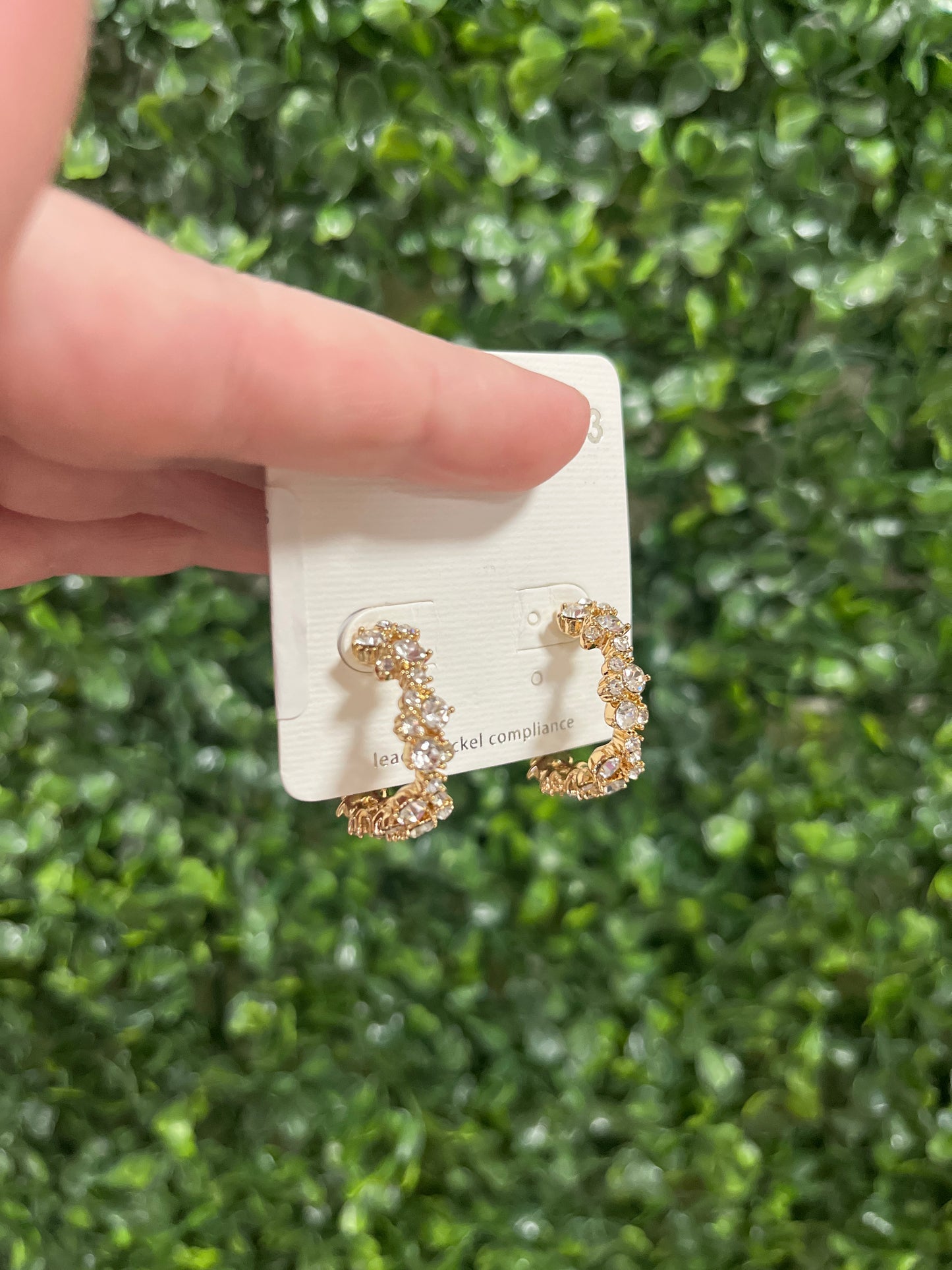 SMALL RHINESTONE OPEN HOOP EARRINGS