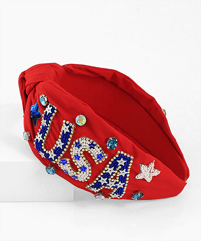 Patriotic "USA" Beaded Headband