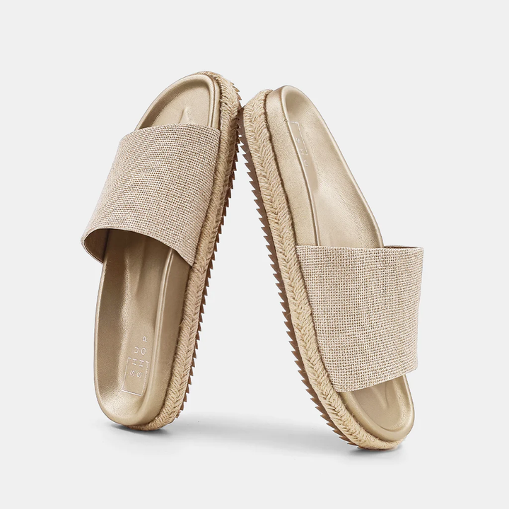 Crisanta Gold Woven Sandals