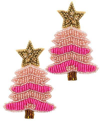 Pink Christmas Tree Earrings