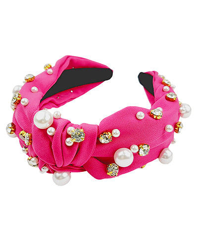 Multi Color Jewel Knotted Headband W/ Hearts