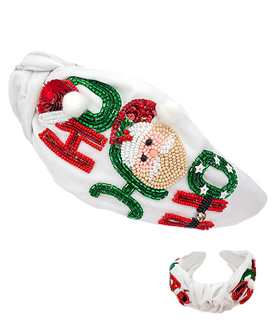 Santa "HO HO HO" Headband - White