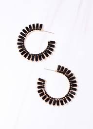 Crane Stone Hoop Earrings - Black