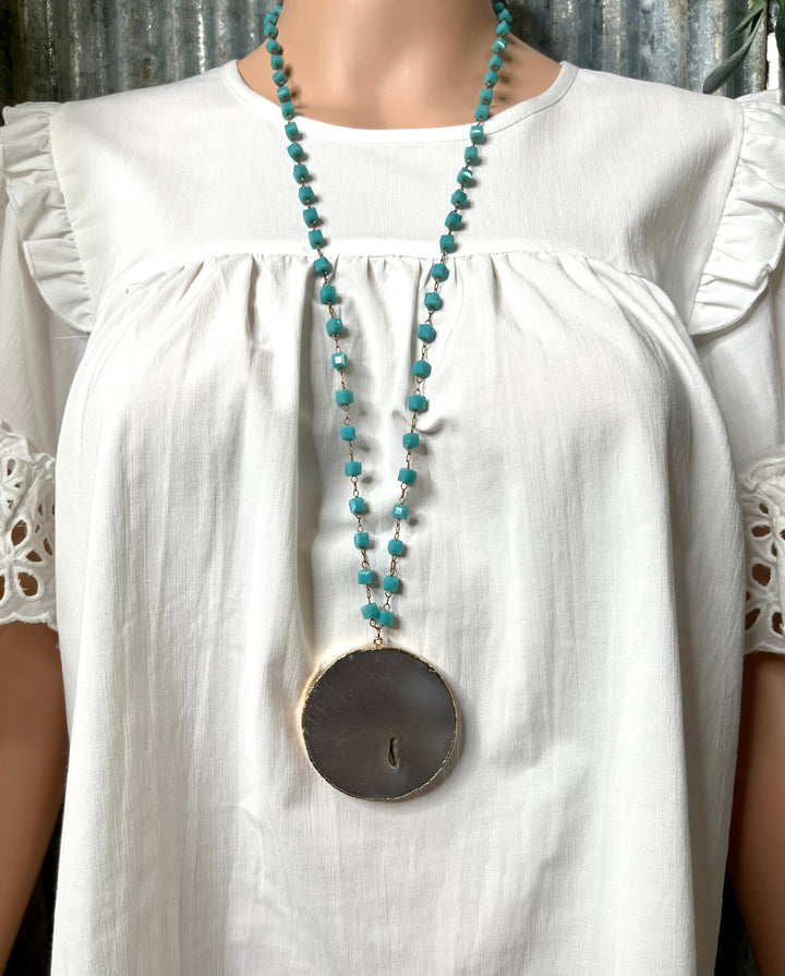 Turquoise Beaded Stone Necklace