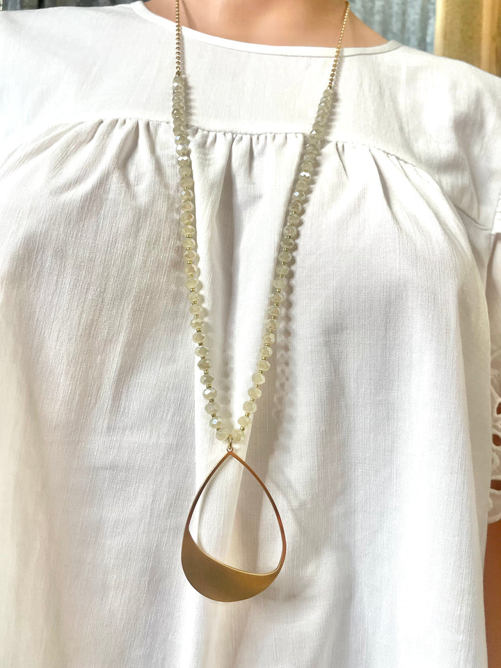 Natural Beaded Asymmetrical Teardrop Neck
