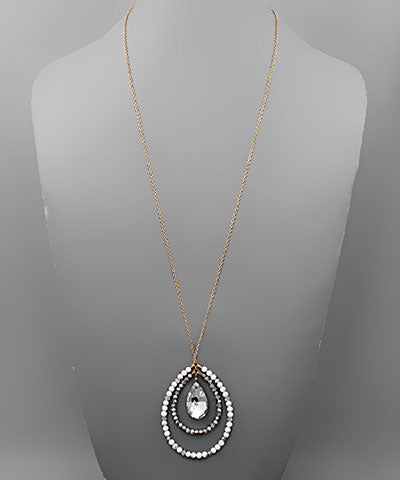 Howlite Stone & Glass Teardrop Necklace