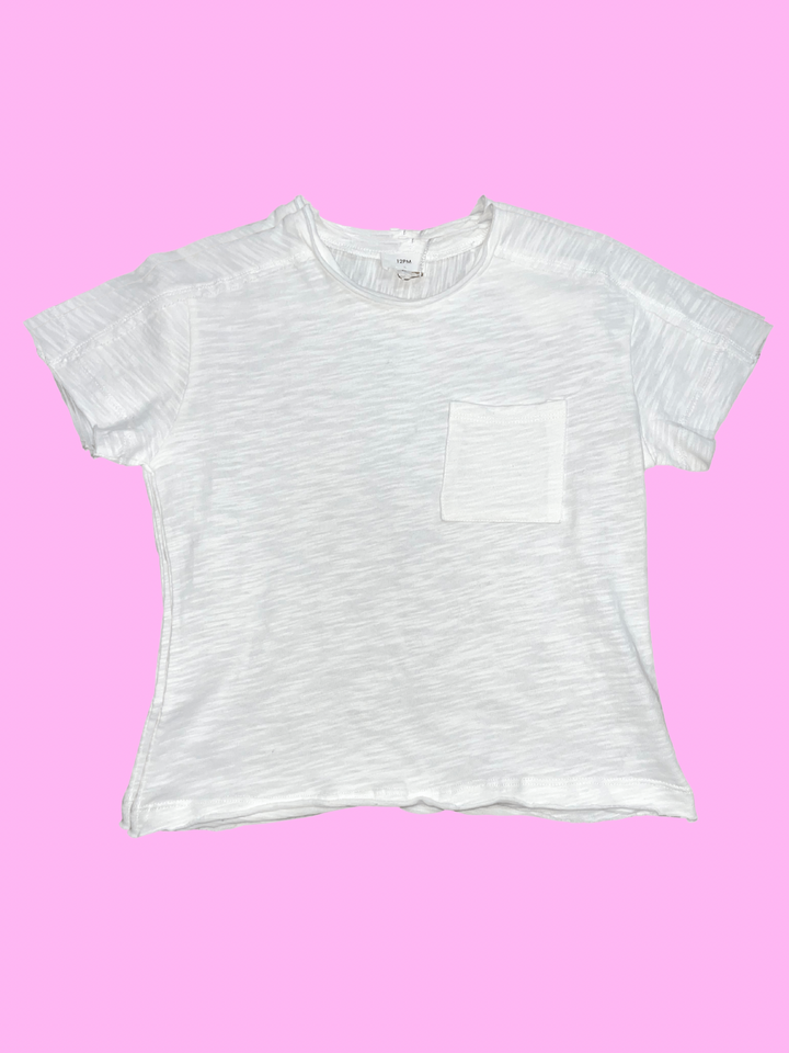 Kids White Pocket T Shirt