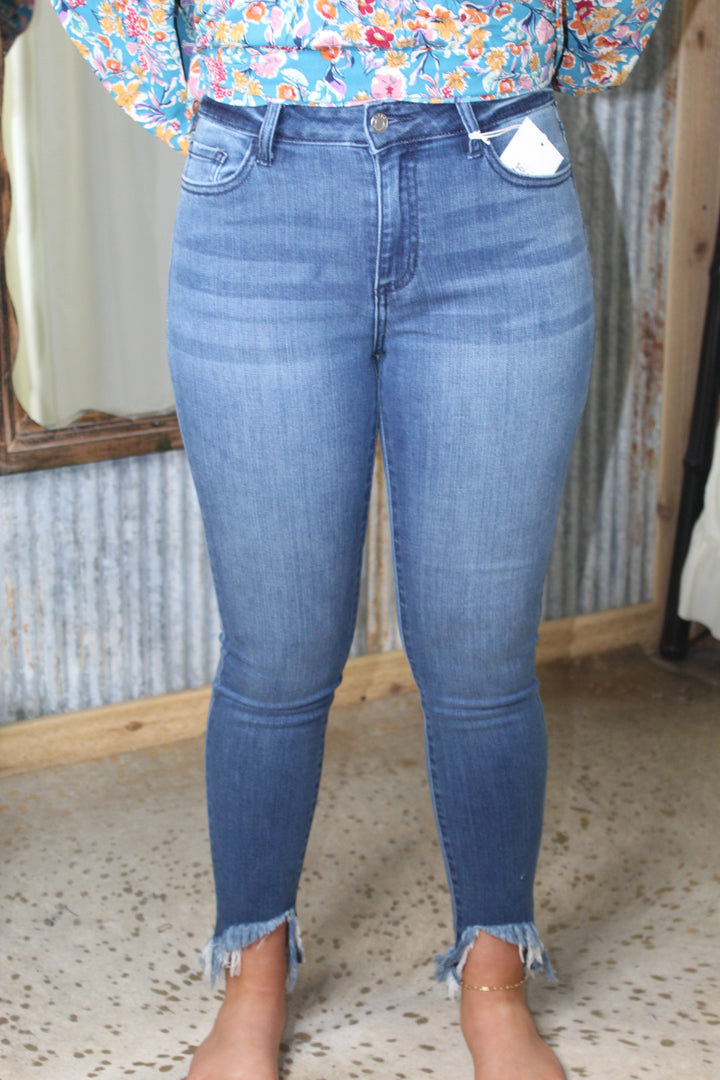 Medium Wash Frayed Bottom Jeans