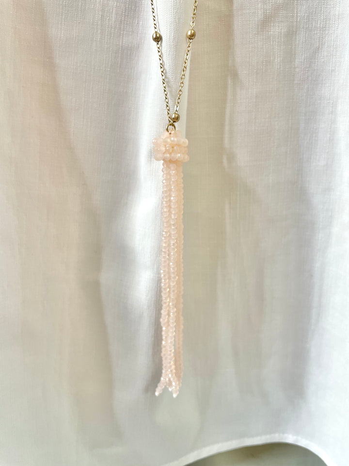 Pink Beaded Tassel Necklace
