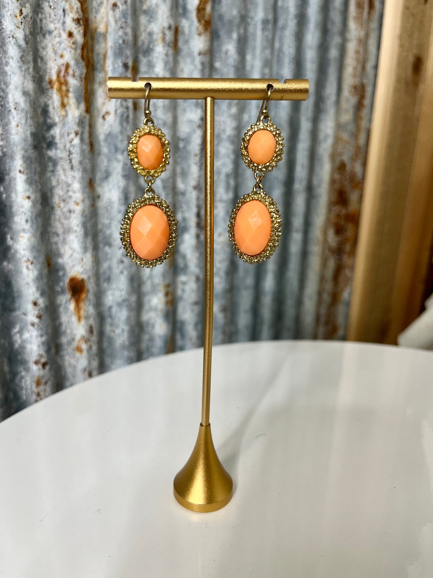 Orange Layered Stone Earrings