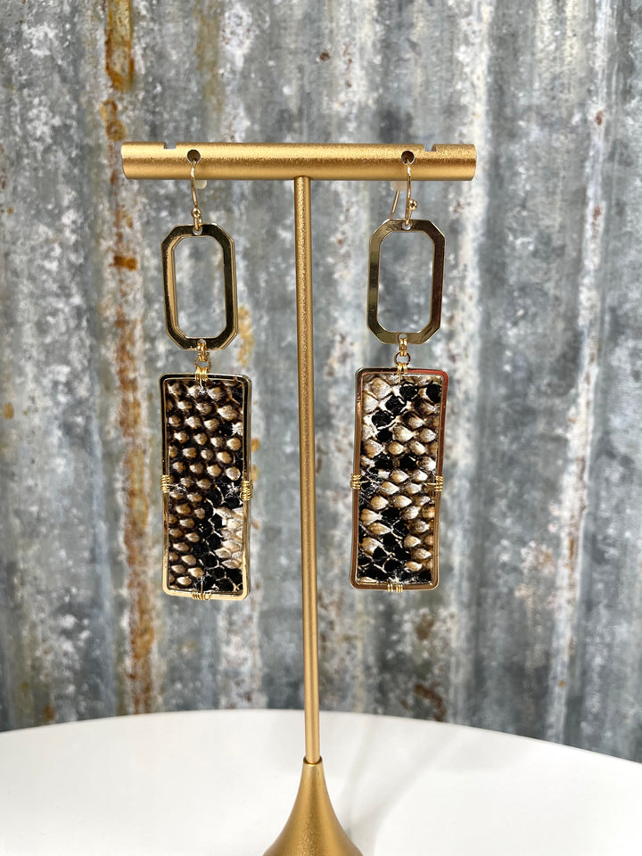 Gold Rectangle Snakeskin Earrings