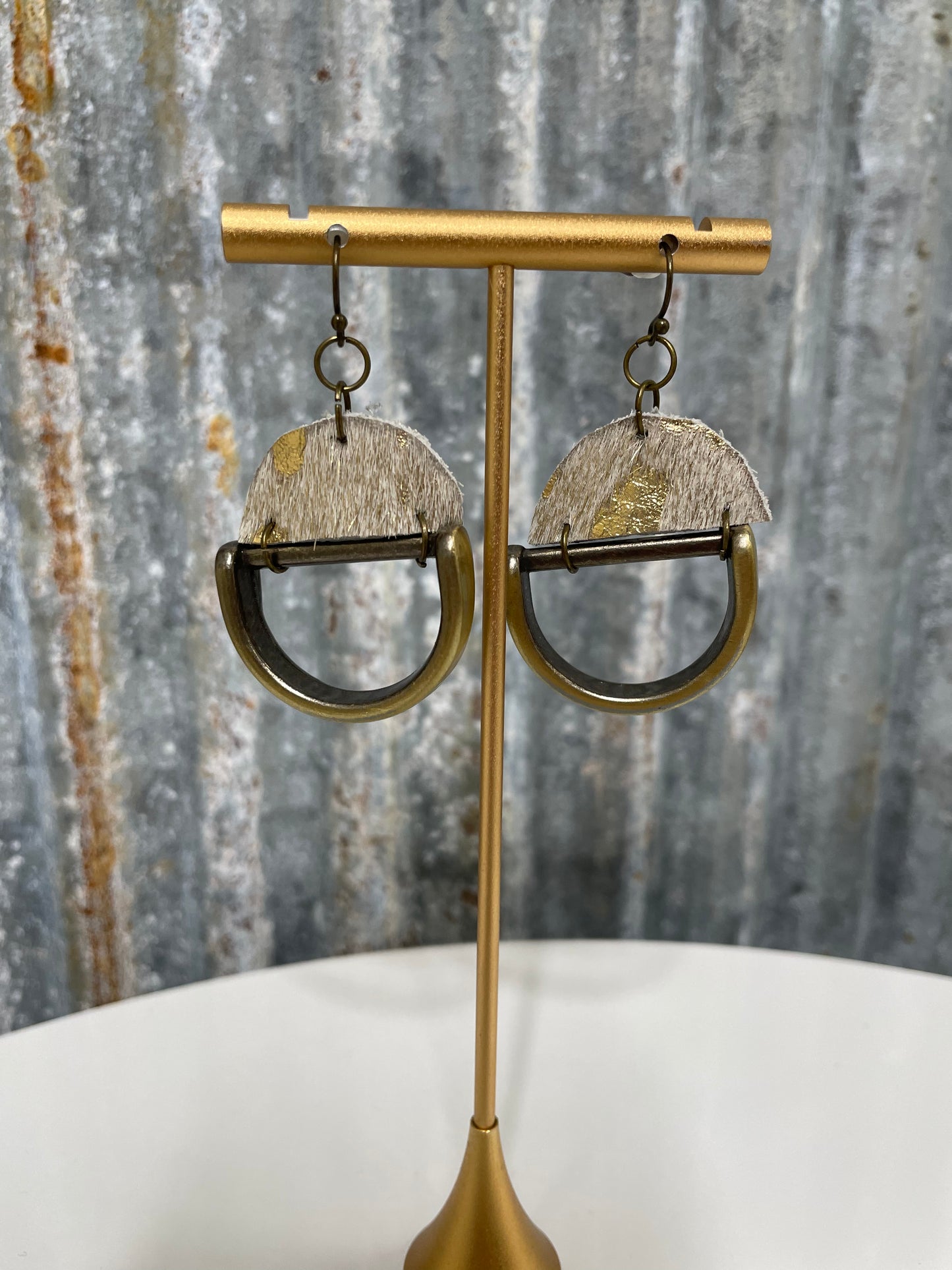 Leather Metal Half Circle Earrings