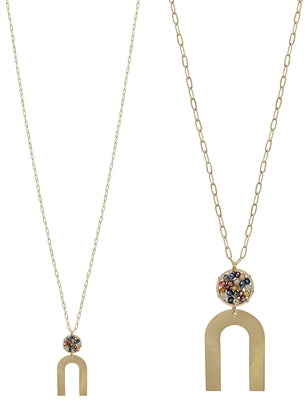 Multi Crystal and Gold U Shape Necklace