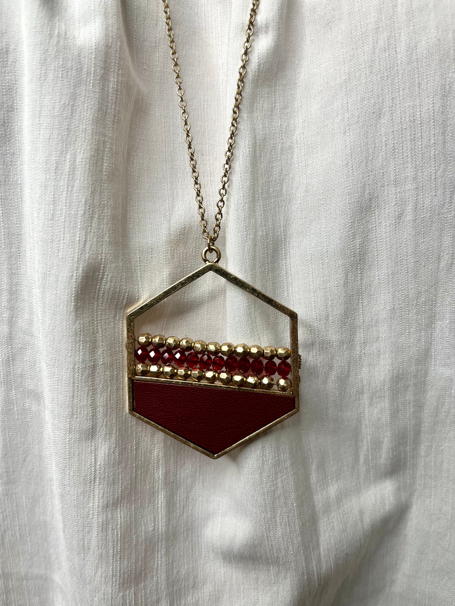 Maroon Leather Hexagon Necklace