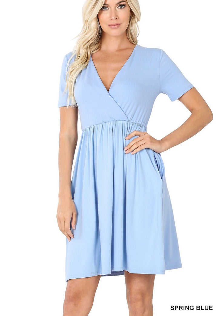 Criss Cross Solid Pocket Dress