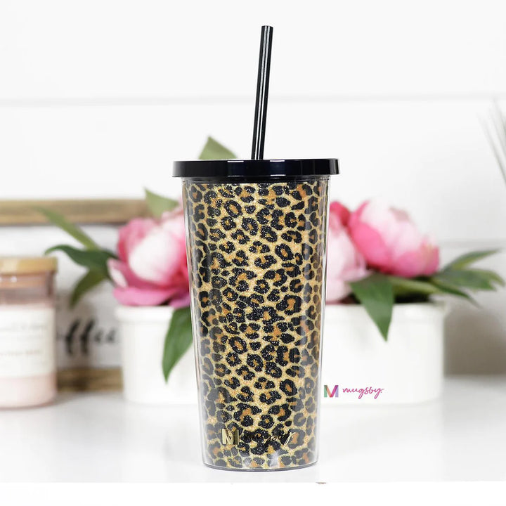 Brown Leopard glitter Tumbler