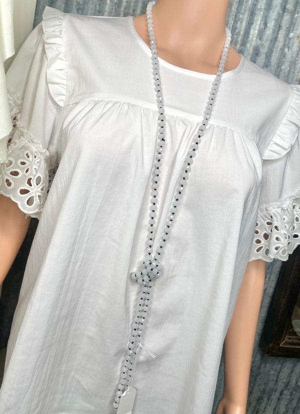 White Beaded Wrap Necklace