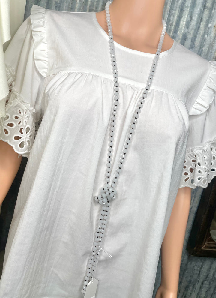 White Beaded Wrap Necklace