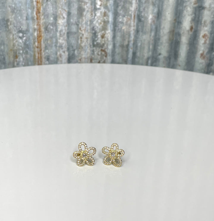 Gold Diamond Flower Earrings