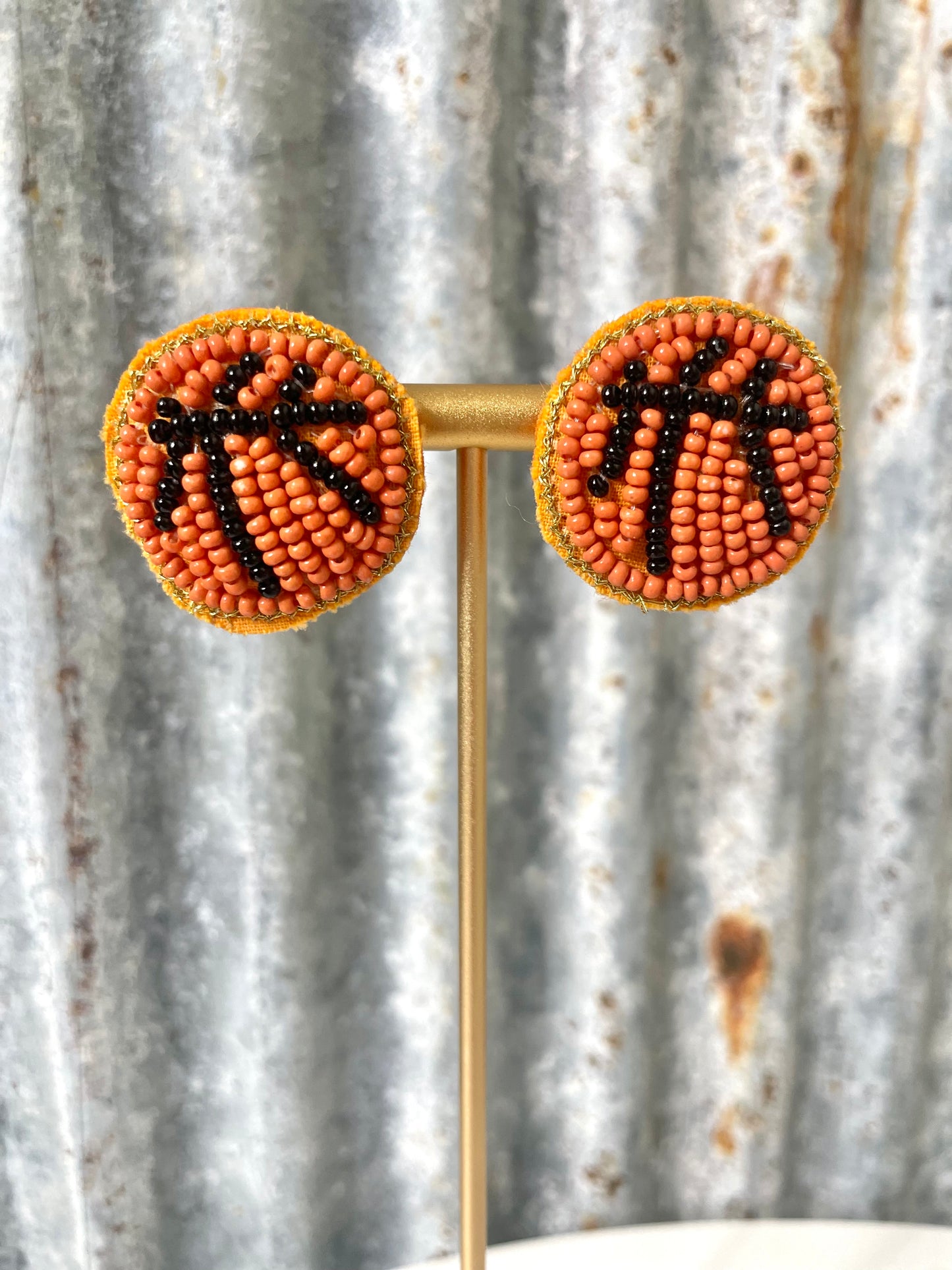 Beaded Basketball Stud Earrings