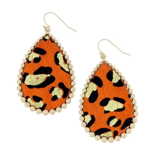 Orange Leopard Teardrop Earring