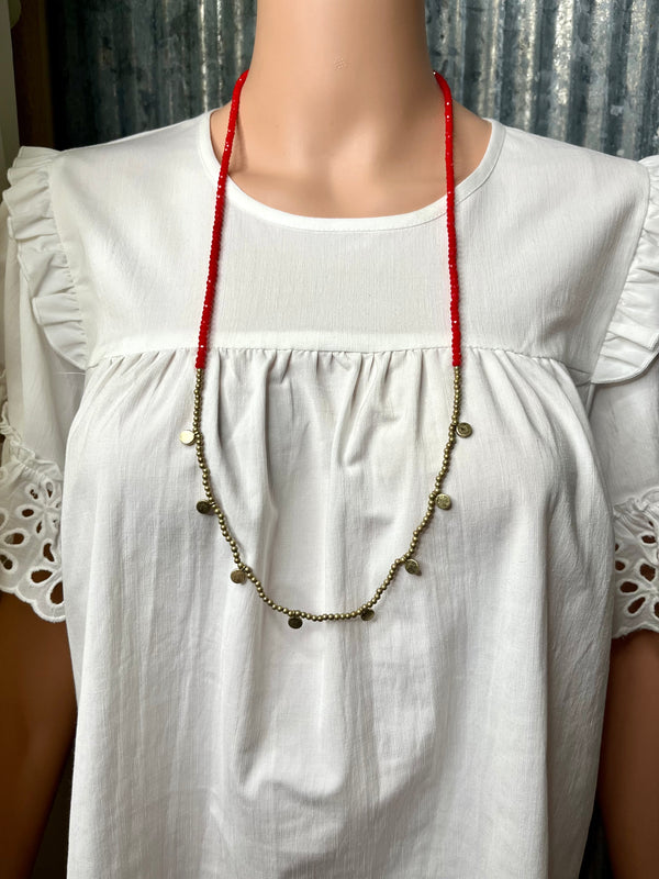 Beaded Necklace with Gold Circle Accents