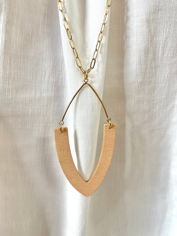 Pointed Wood Tear Drop Necklace