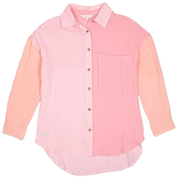 Taffy Color Block Gauze Button Down