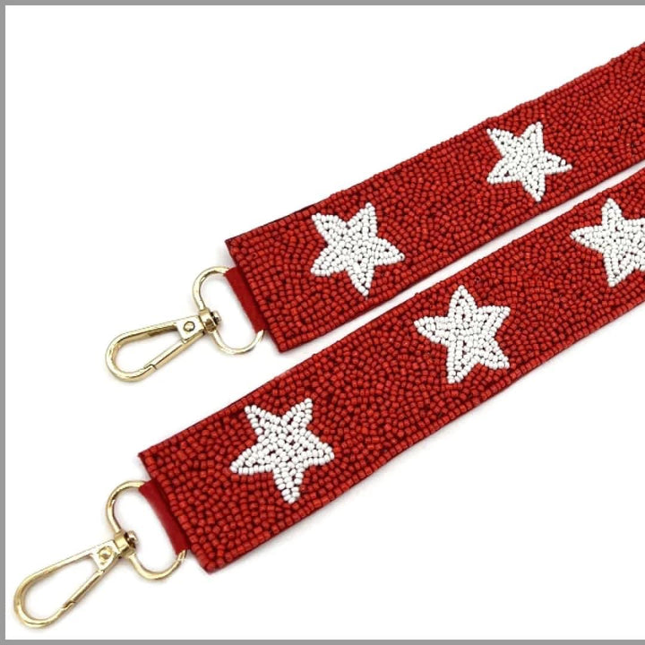 Red & White Star Beaded Purse Strap & Clear Bag