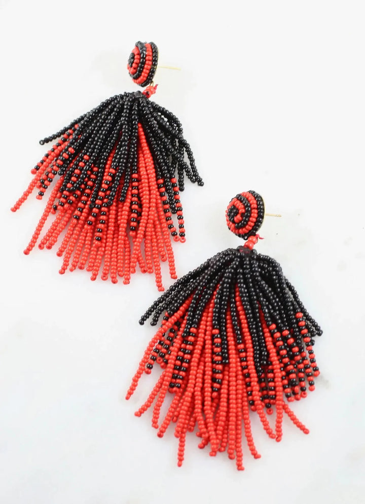 Toomer Black And Red Beaded Tassel Earring