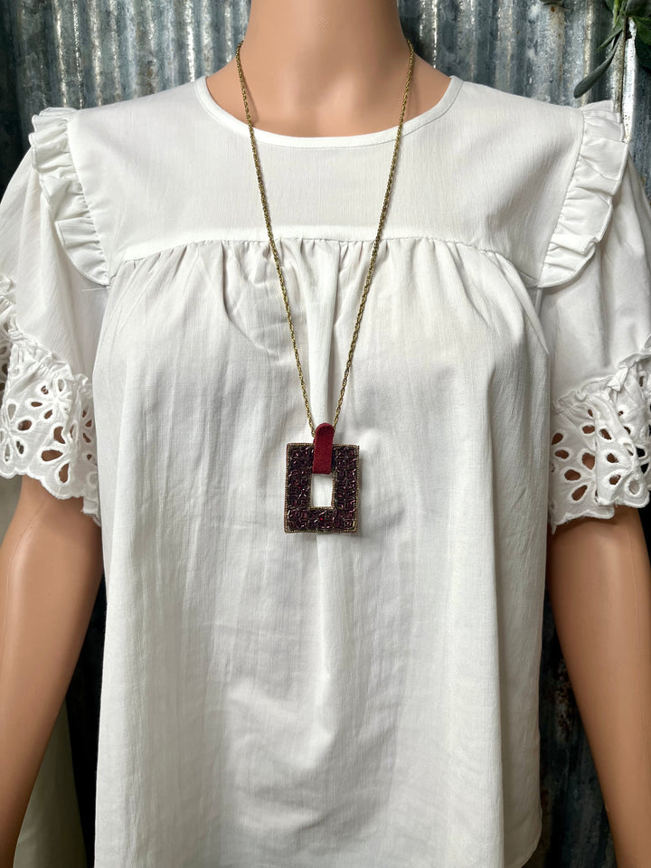 Square Maroon Beaded Necklace