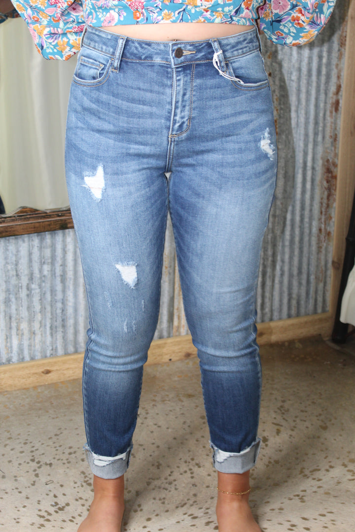 Cropped skinny distressed jeans