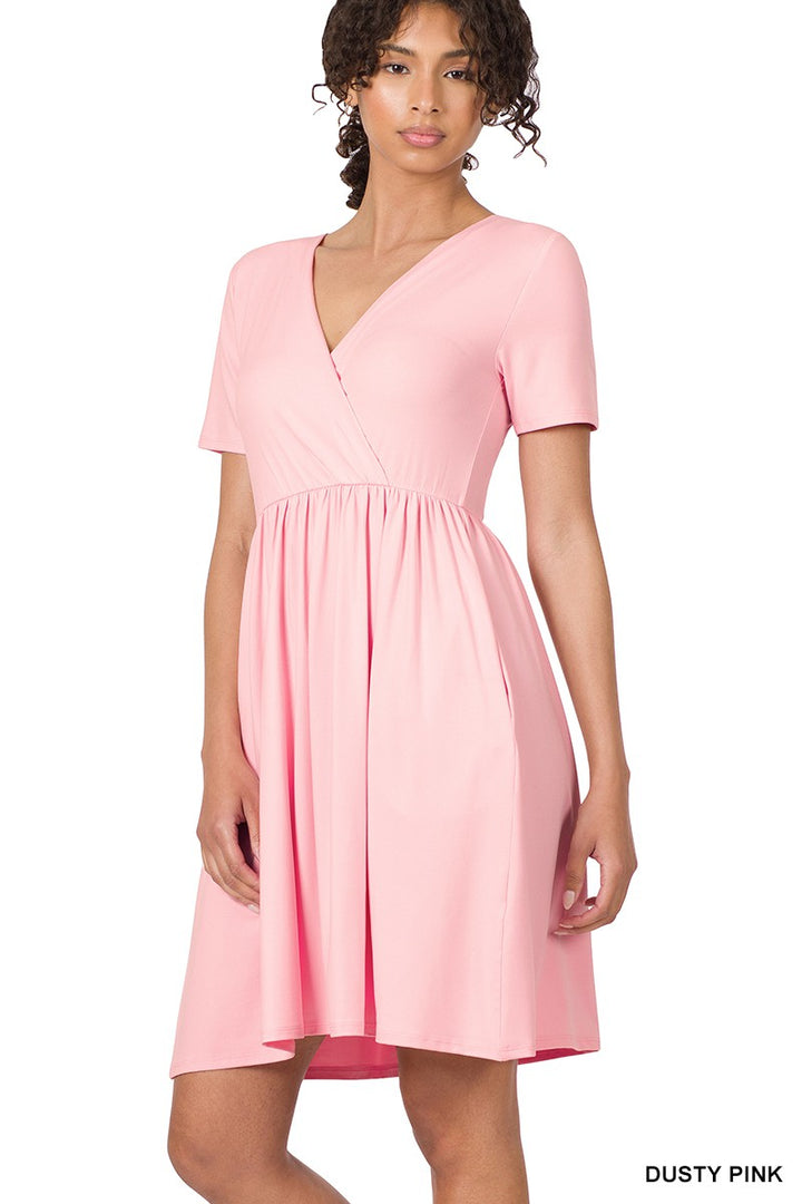 Criss Cross Solid Pocket Dress