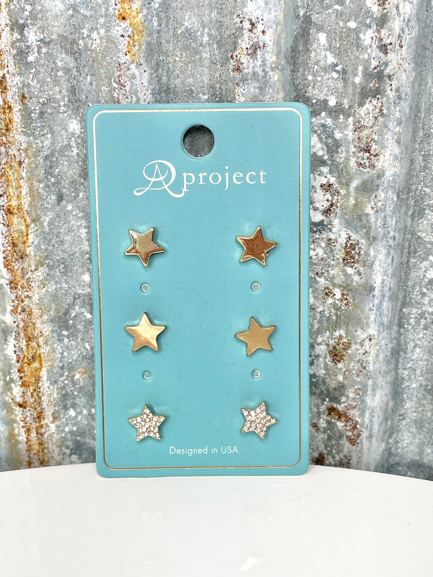 3 Pack of Gold Star Stud Earrings