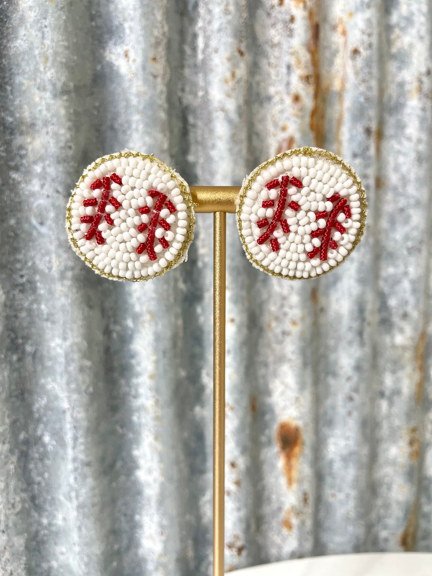 Beaded Baseball Stud Earrings