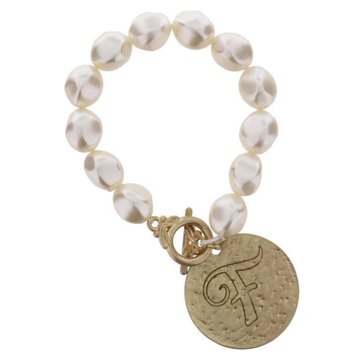 PEARL STRETCH WITH DISK INITIAL BRACELET