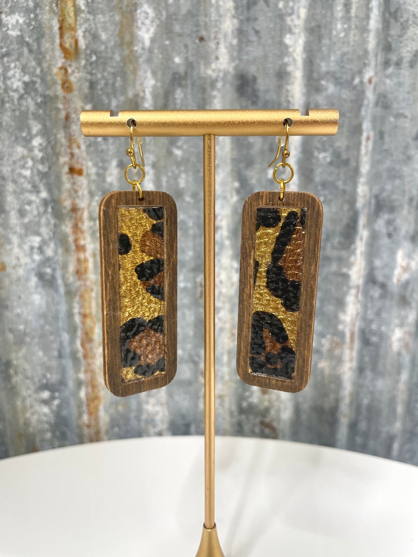 Wooden Leopard Earrings